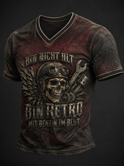 Herren-BIN NICHT ALT BIN RETRO MIT BENZIN IM BLUT bedrucktes V-Ausschnitt-T-Shirt