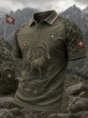Herren-Poloshirt mit kurzen Ärmeln und Vintage-Print im Militärstil