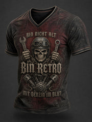 Herren-BIN NICHT ALT BIN RETRO MIT BENZIN IM BLUT bedrucktes V-Ausschnitt-T-Shirt