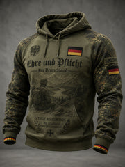 Herren-Kapuzenpullover im Vintage-Stil mit Veteran-Print und tief angesetzten Schultern