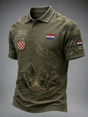 Herren-Poloshirt mit kurzen Ärmeln und Vintage-Print im Militärstil
