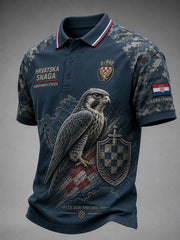 Herren-Poloshirt mit kurzen Ärmeln und Vintage-Print im Militärstil
