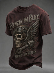 Herren-T-Shirt mit Aufdruck „BENZIN IM BLUT FREIHEIT IM HERZEN“