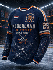 Herren-Raglan-T-Shirt aus Waffelstrick mit langen Ärmeln und Hockey-Motiv-Print