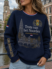 Damen-Stadtsouvenir-Graphic-Waffelstrick-Langarm-Sweatshirt