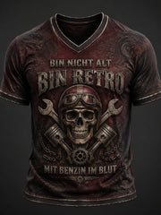 Herren-BIN NICHT ALT BIN RETRO MIT BENZIN IM BLUT bedrucktes V-Ausschnitt-T-Shirt