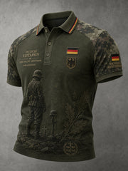 Herren-Poloshirt im Vintage-Stil mit Veteranen-Print, Raglanärmeln und kurzen Ärmeln