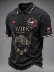 Herren-Poloshirt mit kurzen Ärmeln und urbanem, denkwürdigem Grafikdruck