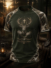 T-Shirt mit traditionellem Rentier muster für Herren, kurz ärmel ige Herren