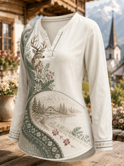 Frauen-Top aus Baumwolle und Leinen im österreichischen Landhausstil
