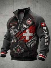 Herren-Sweatshirt mit langen Raglanärmeln und durchgehendem Reißverschluss, verziert mit einem grafischen Alpin-Print