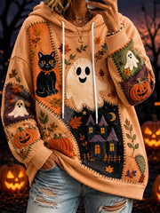 Damen-Halloween-Print und farblich blockiertes Design lässiger Hoodie