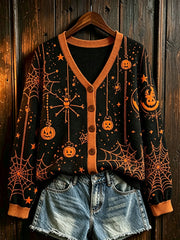 Legere Strickjacke mit Halloween-Element bedruckt für Frauen
