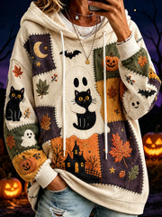 Kapuzenpullover für Damen im Halloween-Stil mit Print und Farbblock-Design – lässig und modisch