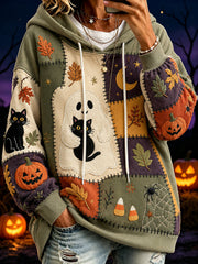 Kapuzenpullover für Damen im Halloween-Stil mit Print und Farbblock-Design – lässig und modisch