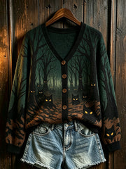 Damen-Halloween-Cardigan mit Aufdruck, lässig geschnitten