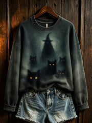 Damen Halloween Element schwarze Katze gedruckt lässig Sweatshirt