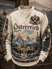 Herren-Casual-T-Shirt im österreichischen Landhausstil mit Knöpfen
