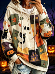 Frauen Halloween Muster Farb block gedruckt Kausal Hoodie