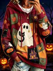 Frauen Halloween Muster Farb block gedruckt Kausal Hoodie