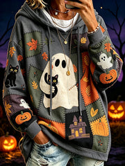 Frauen Halloween Muster Farb block gedruckt Kausal Hoodie