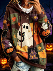 Frauen Halloween Muster Farb block gedruckt Kausal Hoodie