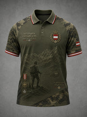 Herren-Poloshirt mit kurzen Ärmeln und vintage Militär‑Camouflage‑Print