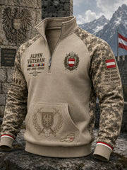 Herren-Raglanärmel-Zip‑Up‑Oberteil mit grafischem Vintage‑Military‑Print