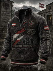 Herren-Raglanärmel-Zip‑Up‑Oberteil mit grafischem Vintage‑Military‑Print