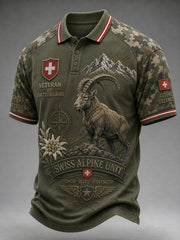 Herren-Poloshirt mit kurzen Ärmeln und vintage Militär-Gedenkdruck