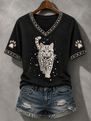 Katzen druck Katzen liebhaber für Frauen Kausal T-Shirt mit V-Ausschnitt