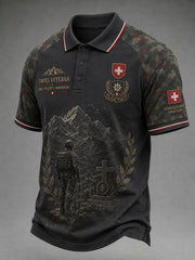 Herren-Poloshirt mit kurzen Ärmeln und vintage Militär-Gedenkdruck