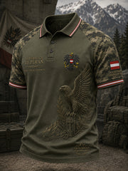 Herren-Poloshirt mit kurzen Ärmeln, Vintage-Camouflage- und Veteranen-Gedenkdruck