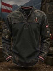Herren-T-Shirt mit langen Ärmeln, Vintage-Camouflage und Gedenkdruck für Veteranen
