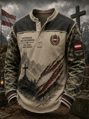 Herren-T-Shirt mit langen Ärmeln, Vintage-Camouflage und Gedenkdruck für Veteranen