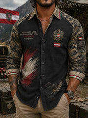 Herren-Old‑School‑Camouflage‑Waffelstrick‑Langarmhemd mit Veteranen‑Gedenkdruck
