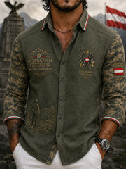 Herren-Old‑School‑Camouflage‑Waffelstrick‑Langarmhemd mit Veteranen‑Gedenkdruck