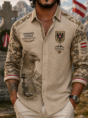 Herren-Old‑School‑Camouflage‑Waffelstrick‑Langarmhemd mit Veteranen‑Gedenkdruck