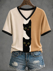 Frauen-Funny-Cat-Kurzarm-T-Shirt