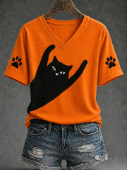 Frauen lustige niedliche Katze kurze Ärmel T-Shirt