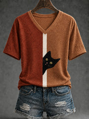 Frauen-Funny-Cat-Kurzarm-T-Shirt