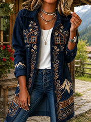 Damen Vintage Österreich ische Landschaft Print Bestickte Jacke