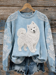 Damen-Sweatshirt mit Tier- und Hunde-Print, Rundhalsausschnitt und langen Ärmeln