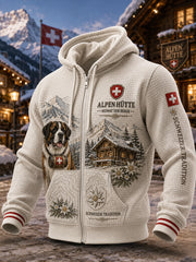 Herren-Kapuzenpullover im Alpin-Stil mit grafischem Print und Waffelstruktur