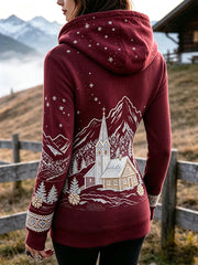 Damen Slim-Fit Vintage Österreich ische Land-Motiven bedruckter Hoodie