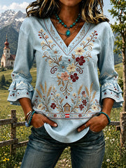 Damen Vintage österreich ische Landschaft Kunstdruck bluse