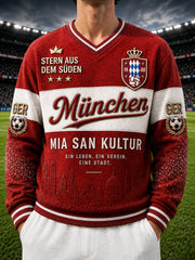Herren-Pullover mit Fußballmotiv des FC Bayern München, lässiger V-Ausschnitt