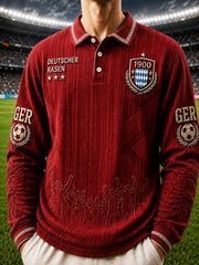 Rotes, lässiges Langarm-Poloshirt für Herren mit Fußballmotiv des deutschen Vereins FC Bayern München