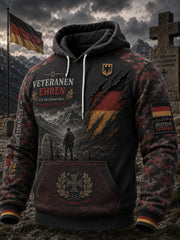 Herren-Kapuzenpullover im Vintage-Camouflage-Design mit Gedenkdruck für Veteranen