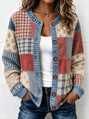 Damen-Strickjacke im Vintage-Stil mit Patchwork-Optik